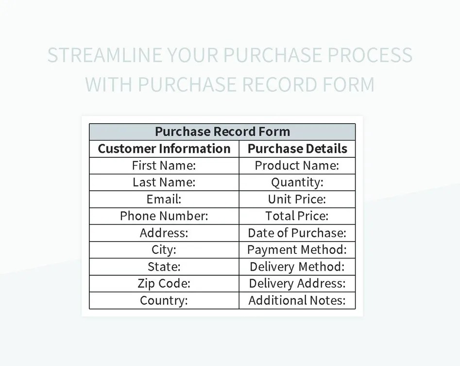 Streamline Your Purchase Process With Purchase Record Form Excel