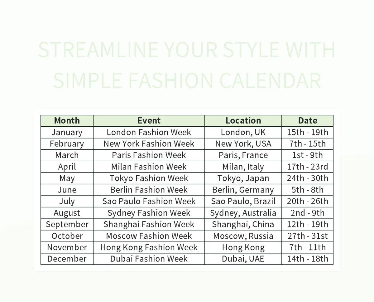 Free Fashion Calendar Templates For Google Sheets And Microsoft Excel