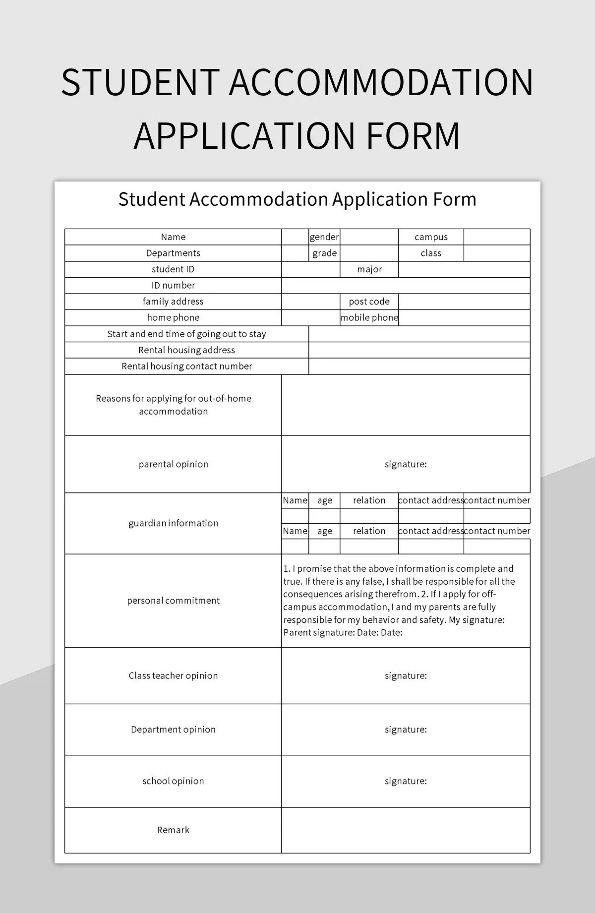 University Student Application Form Excel Template And
