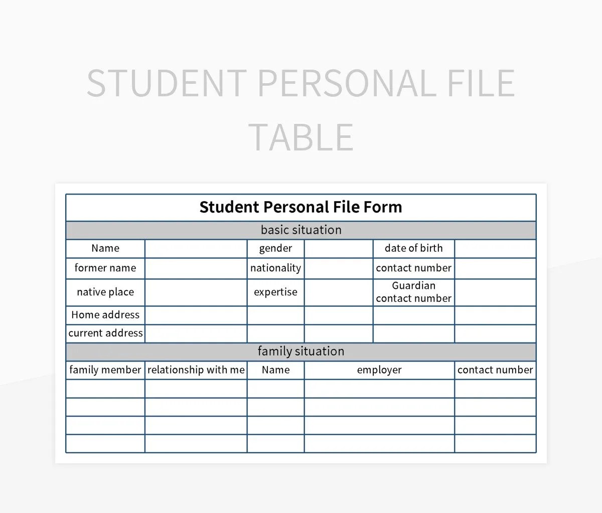 Student Personal File Table Excel Template And Google Sheets File For