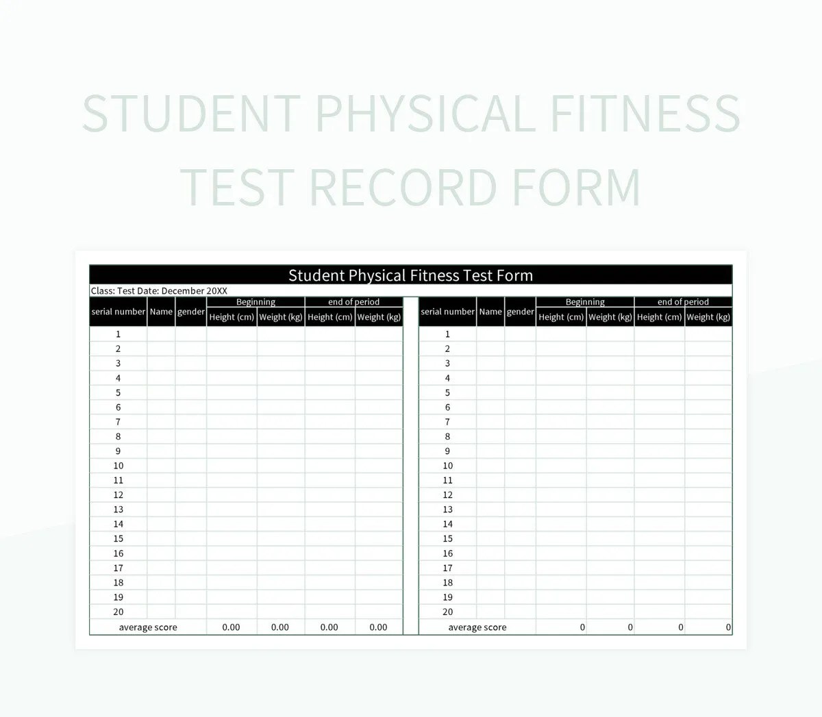 Student Physical Fitness Test Record Form Excel Template And Google