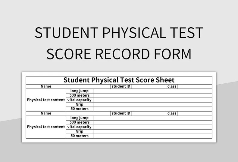 Student Physical Test Score Record Form Excel Template And Google