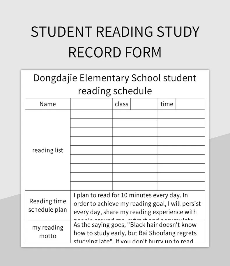 Student Reading Study Record Form Excel Template And Google Sheets File