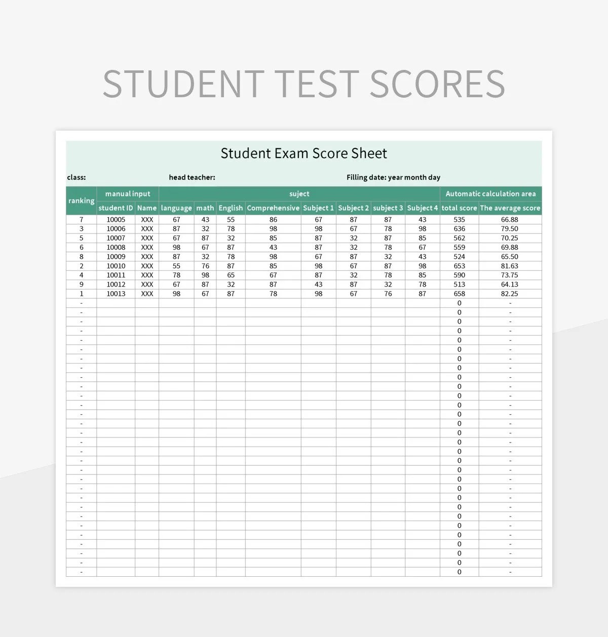 Student Test Scores Excel Template And Google Sheets File For Free