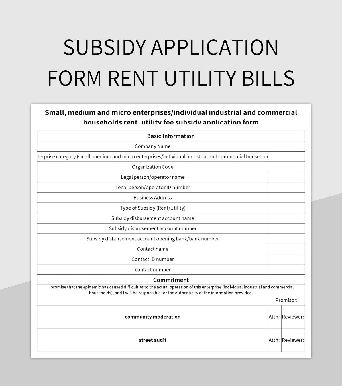 Subsidy Application Form Rent Utility Bills Excel Template And Google