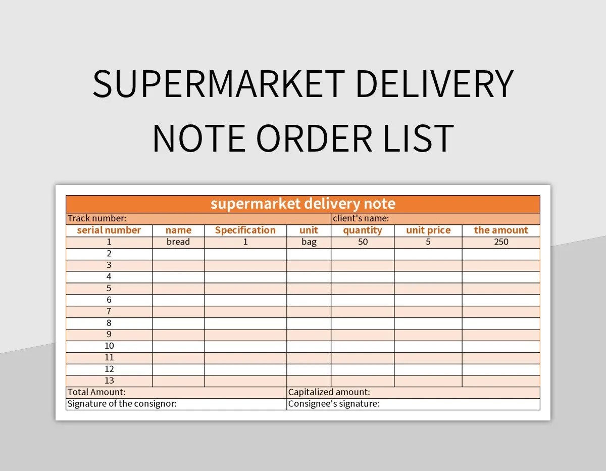 Supermarket Delivery Note Order List Excel Template And Google Sheets