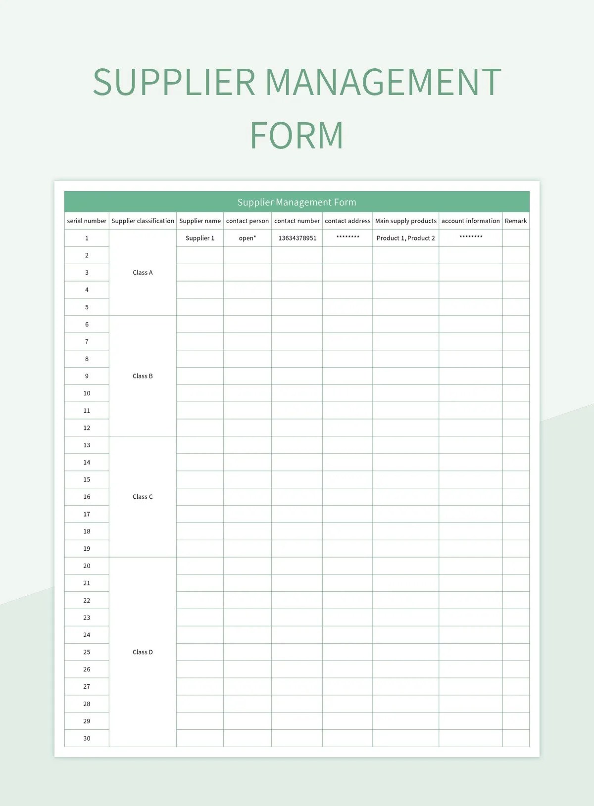Supplier Management Form Excel Template And Google Sheets File For Free