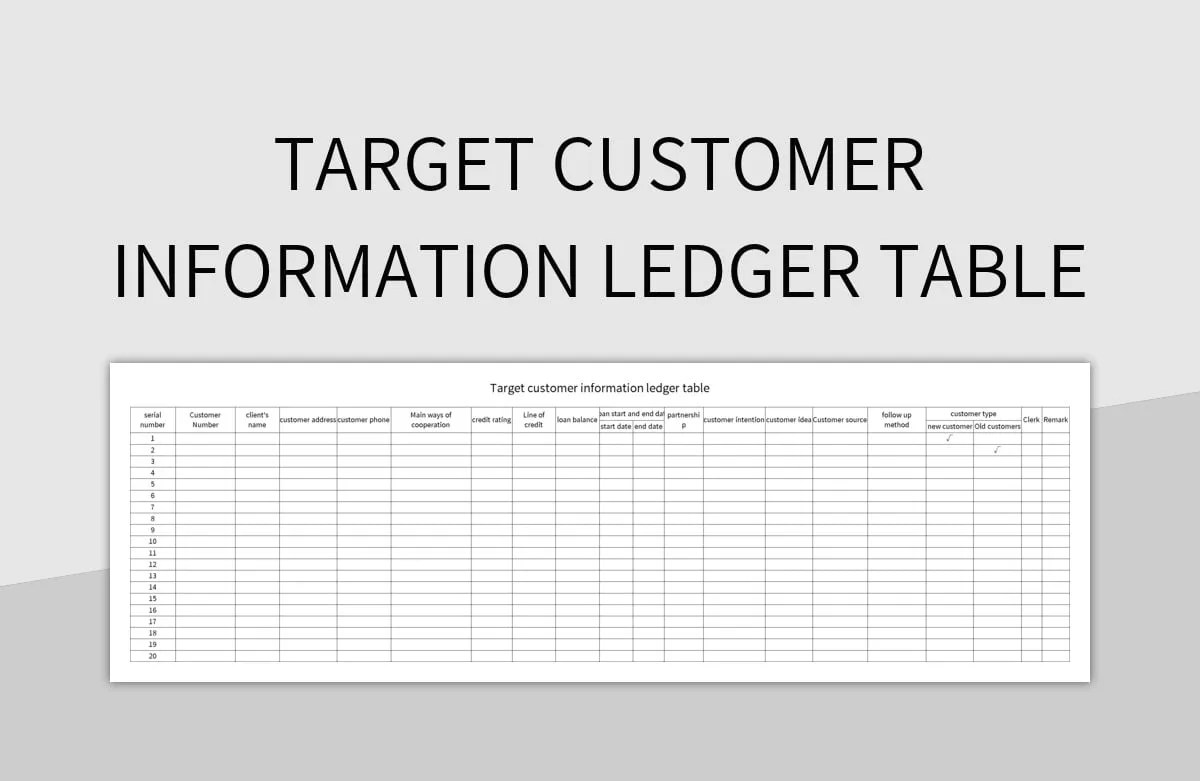 Target Customer Information Ledger Table Excel Template And Google Sheets File For Free Download