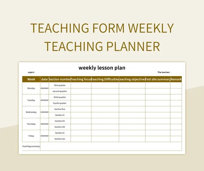 Teaching Form Weekly Teaching Planner Excel Template And Google Sheets