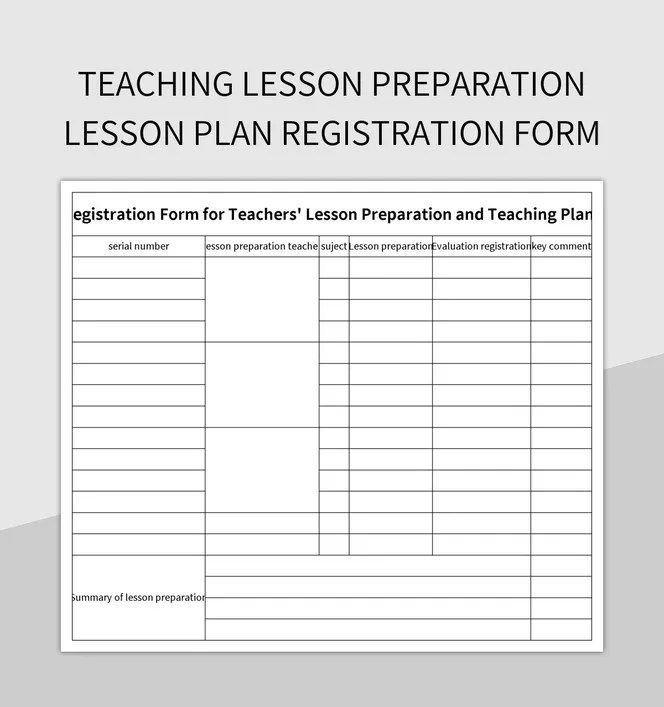 Teaching Lesson Preparation Lesson Plan Registration Form Excel