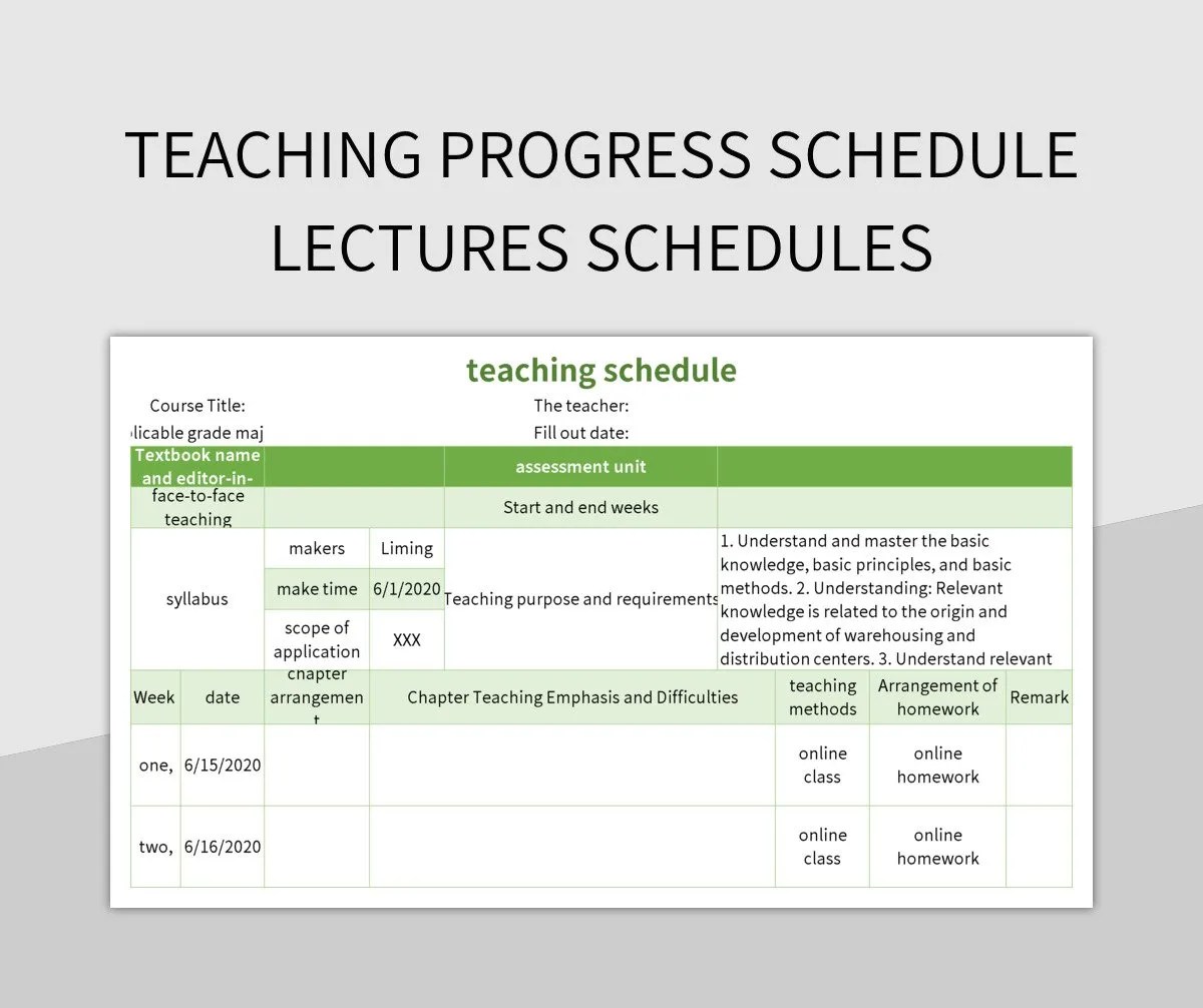 Teaching Progress Schedule Lectures Schedules Excel Template And Google