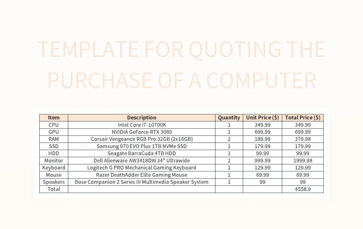 Template For Quoting The Purchase Of A Computer Excel Template And Google Sheets File For Free