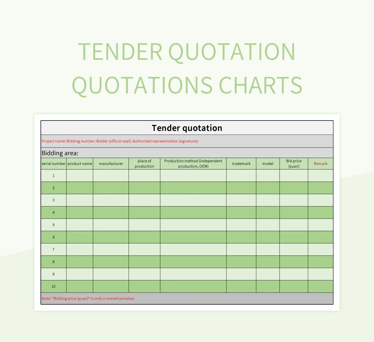 Tender Quotation Quotations Charts Excel Template And Google Sheets