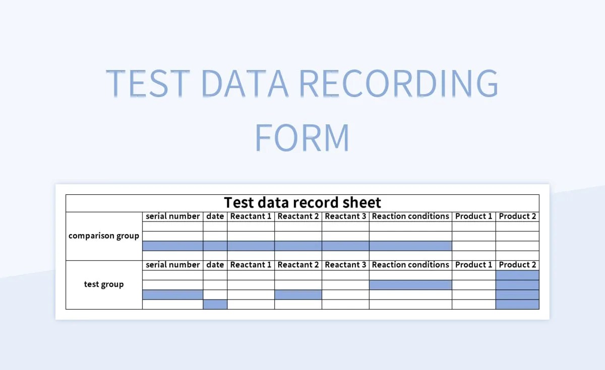 Test Data Recording Form Excel Template And Google Sheets File For Free