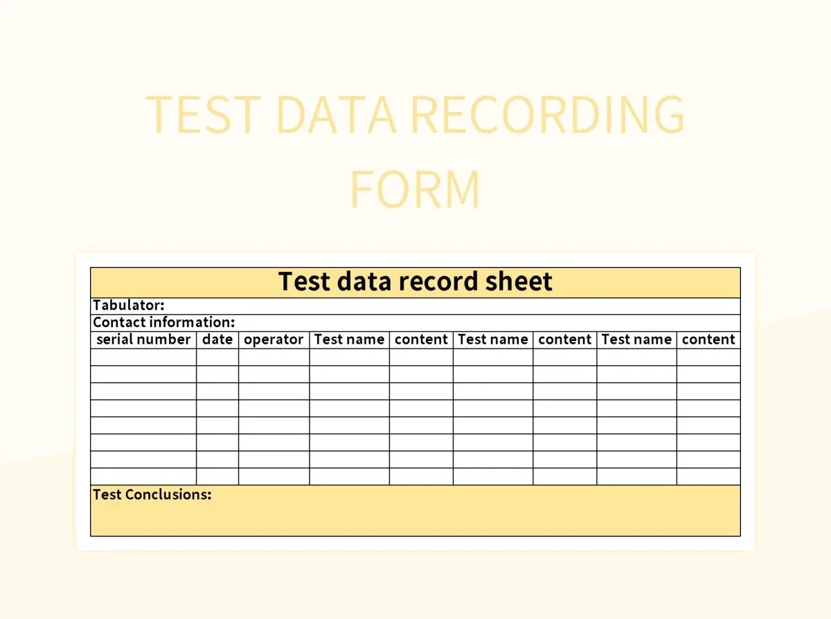 Test Data Recording Form Excel Template And Google Sheets File For Free