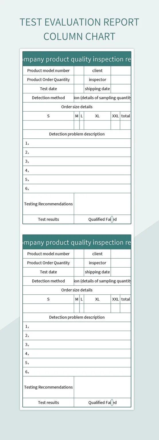 Test Evaluation Report Column Chart Excel Template And Google Sheets