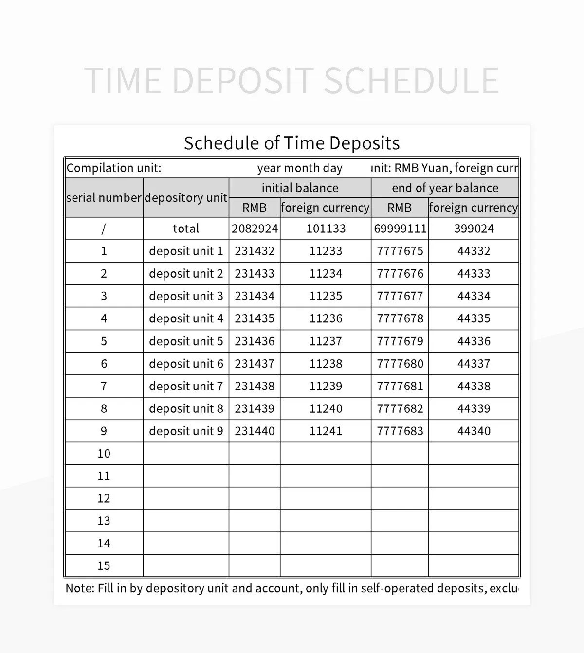 Time Deposit Schedule Excel Template And Google Sheets File For Free Download Slidesdocs