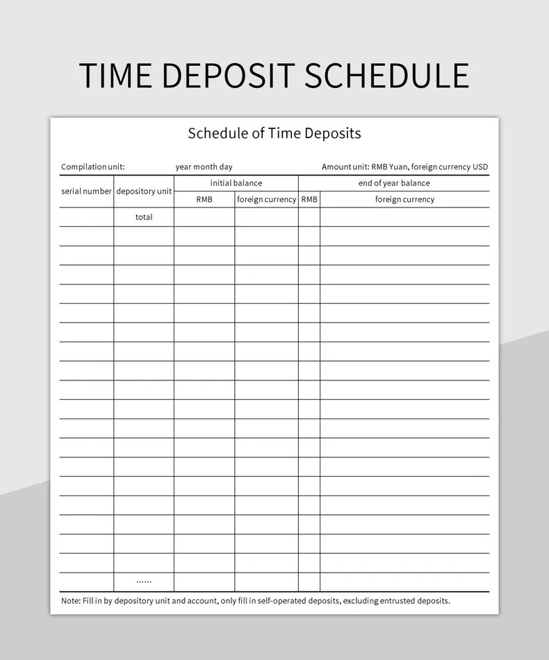 Time Deposit Schedule Excel Template And Google Sheets File For Free Download Slidesdocs