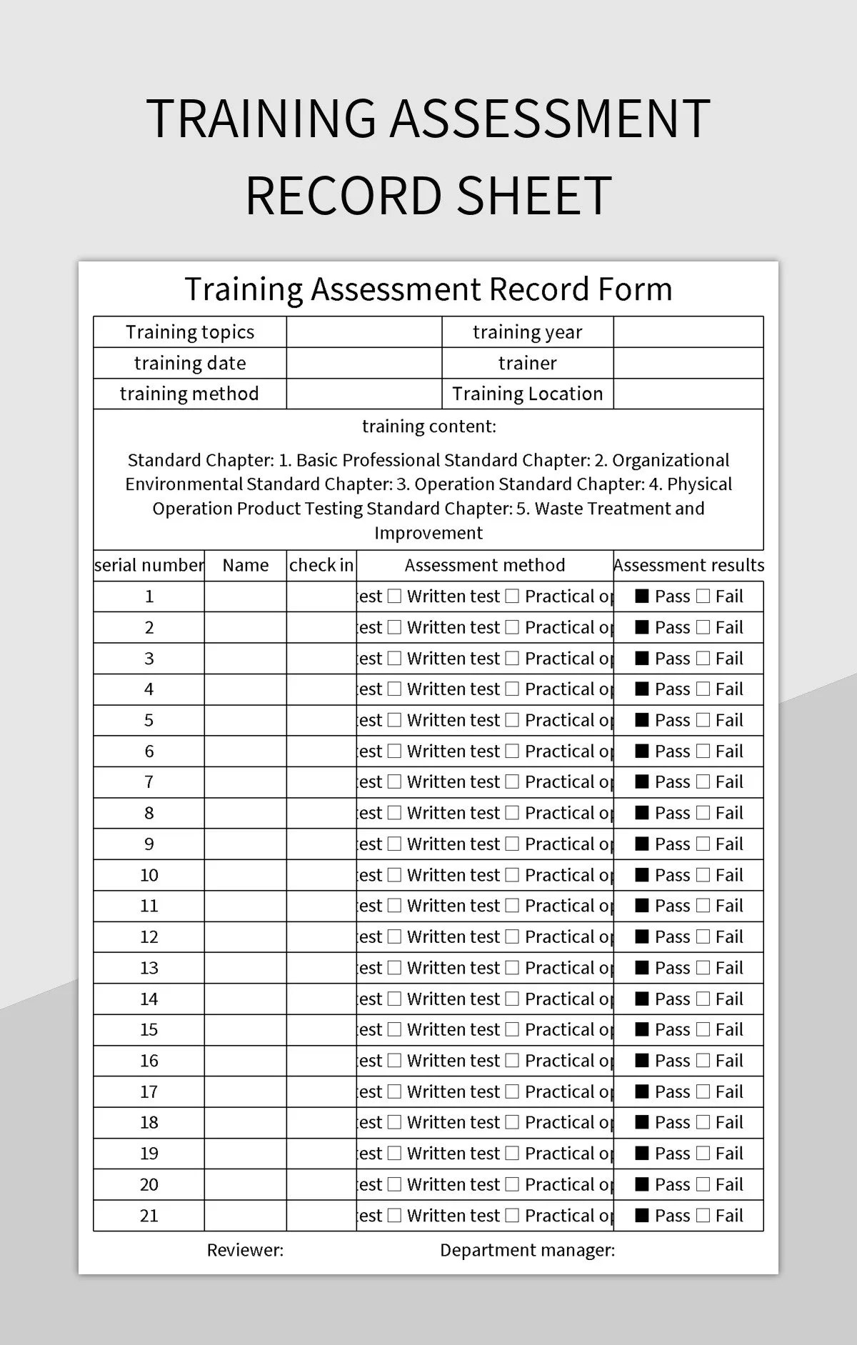 Training Assessment Record Sheet Excel Template And Google Sheets File