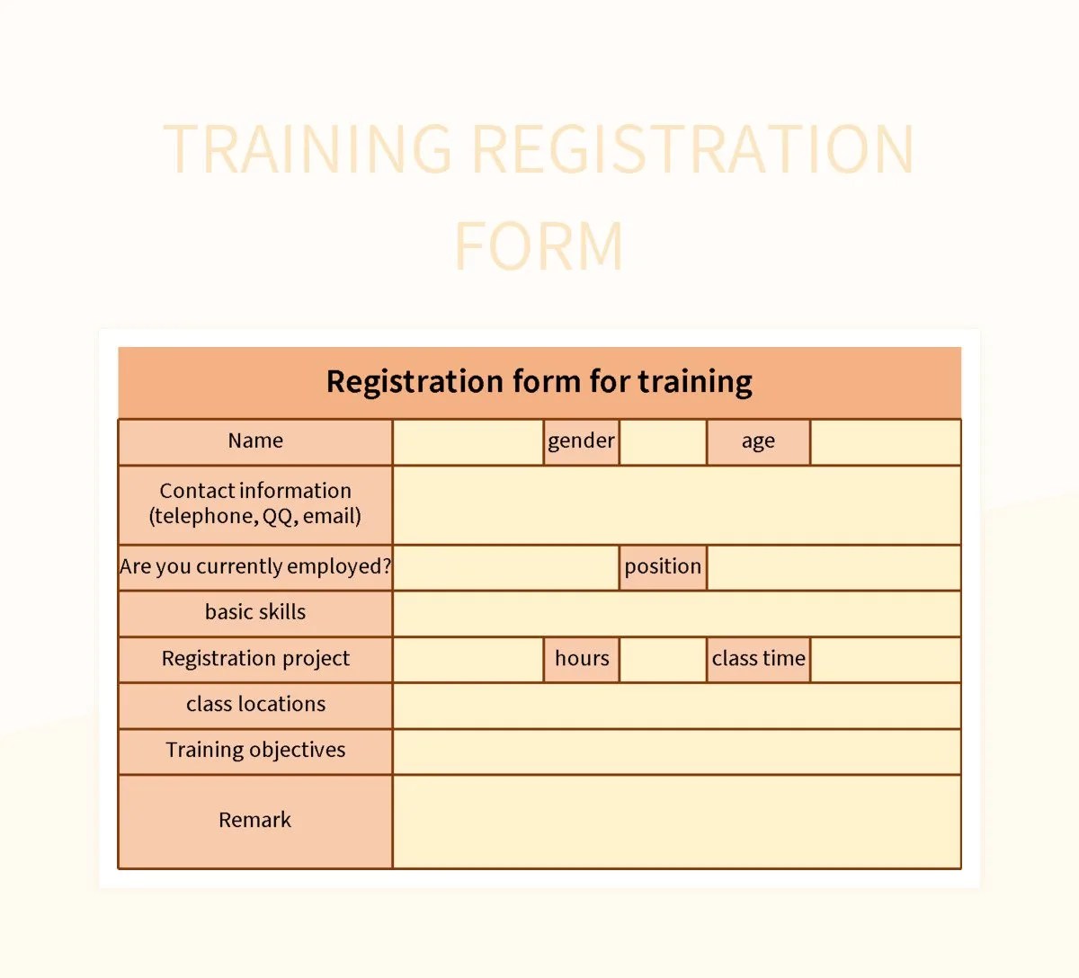 Training Registration Form Excel Template And Google Sheets File For