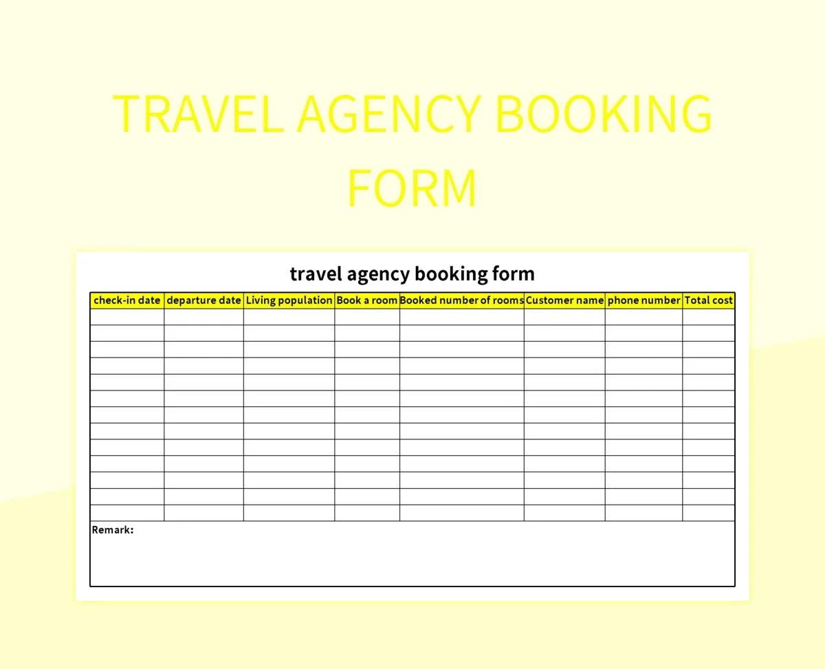 Travel Agency Booking Form Excel Template And Google Sheets File For