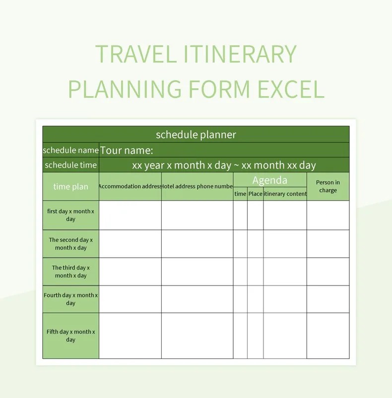 Travel Itinerary Planning Form Excel Excel Template And Google Sheets File For Free Download