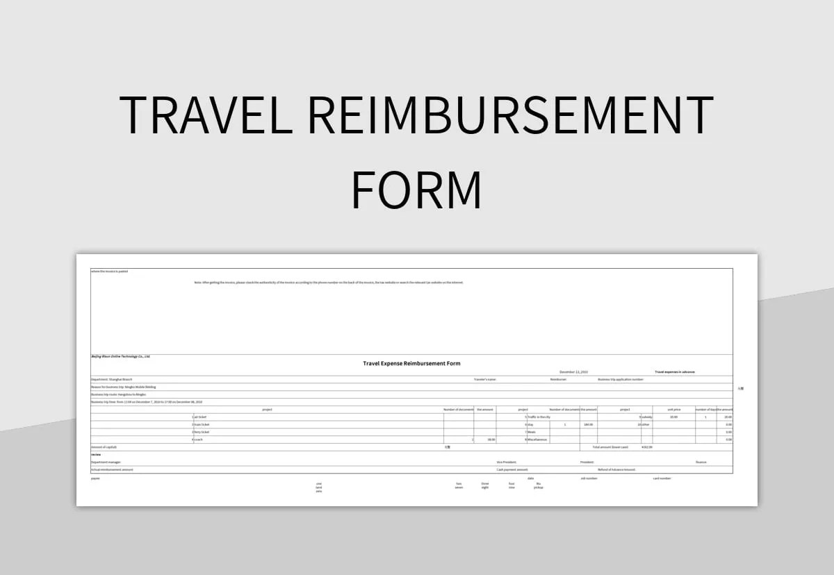 Travel Reimbursement Form Excel Template And Google Sheets File For