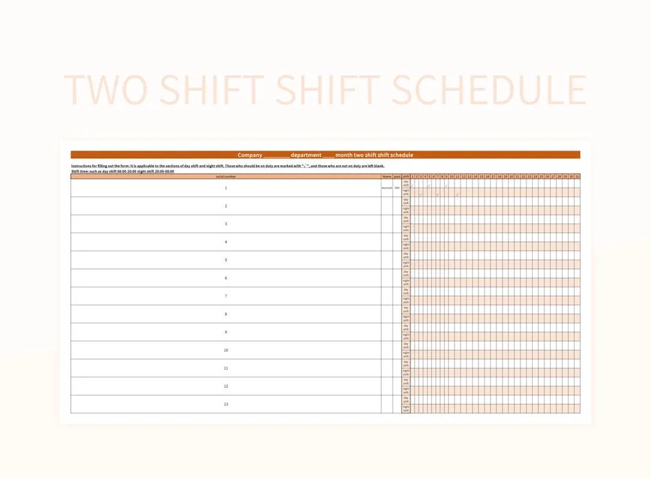 Two Shift Shift Schedule Excel Template And Google Sheets File For Free