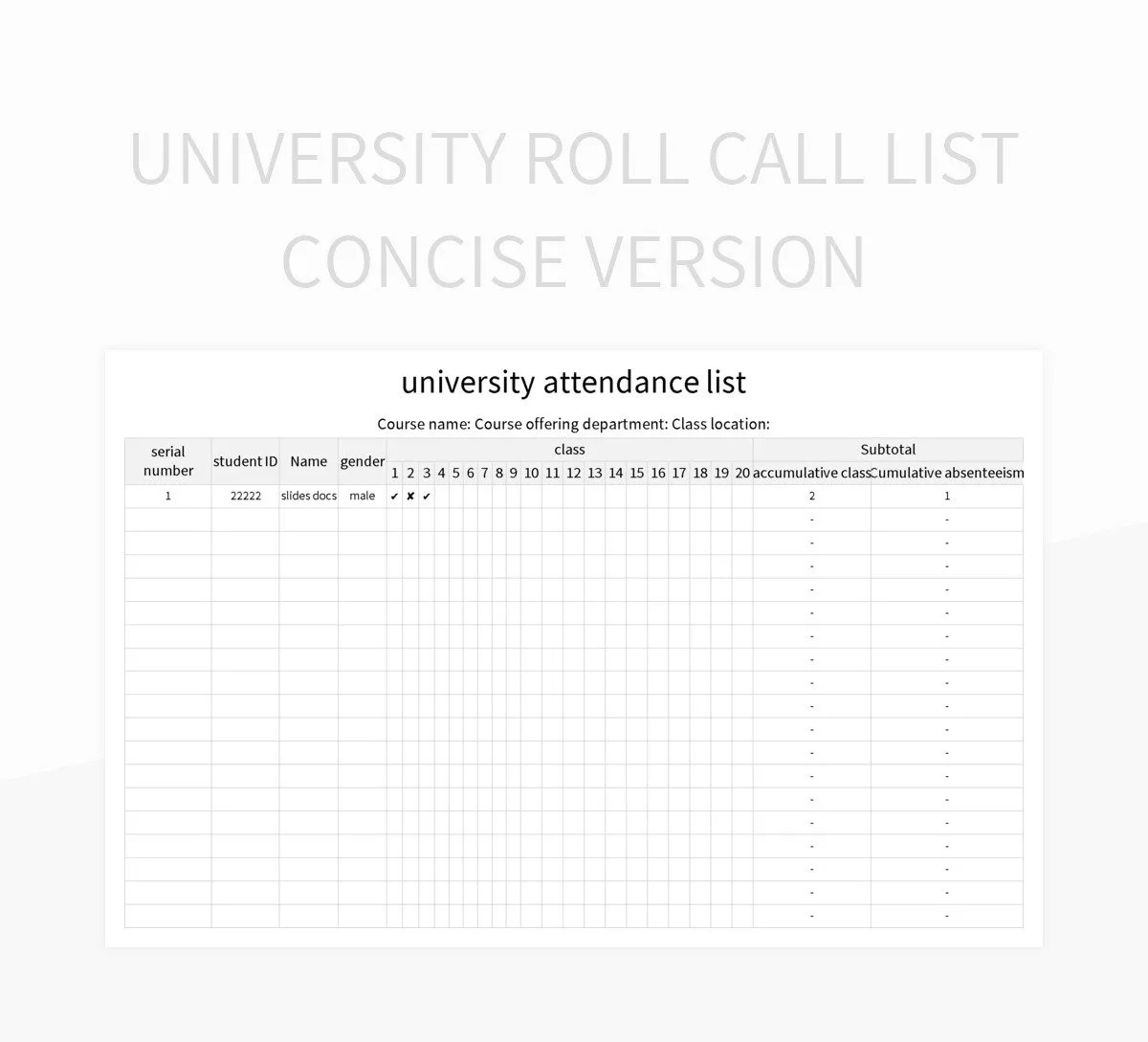 Free University Class Roll Call Templates For Google Sheets And