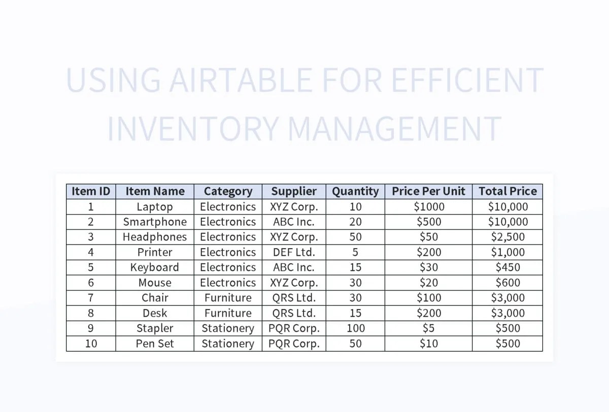 Using Airtable For Efficient Inventory Management Excel Template And Google Sheets File For Free
