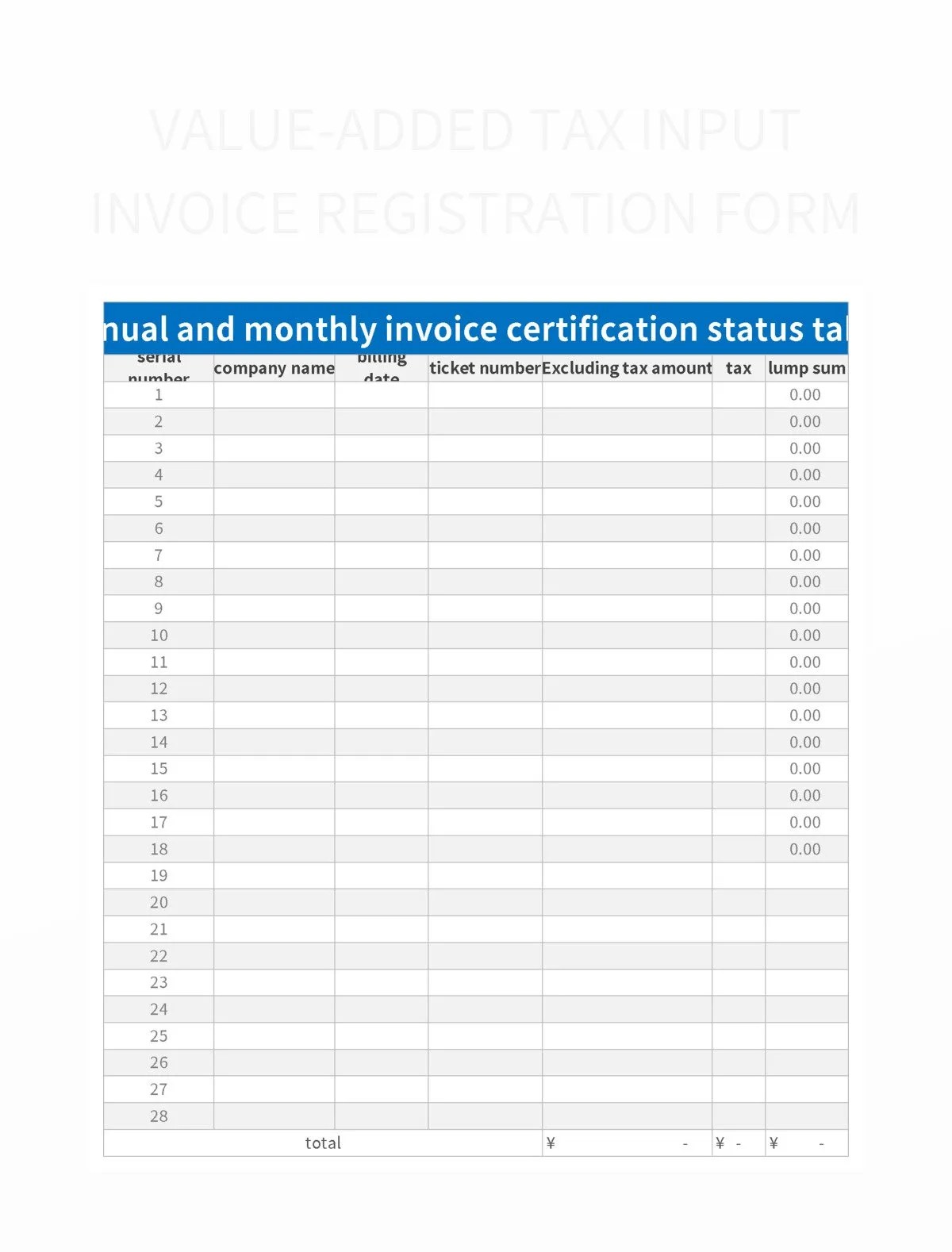 Valueadded Tax Input Invoice Registration Form Excel Template And