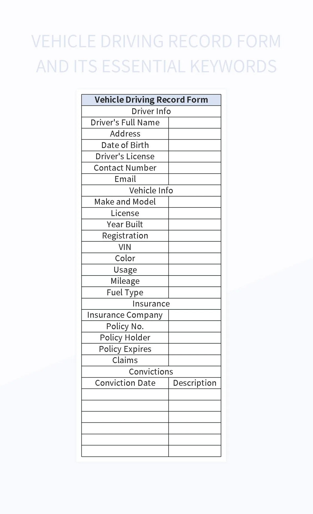 Free Vehicle Driving Record Form Templates For Google Sheets And