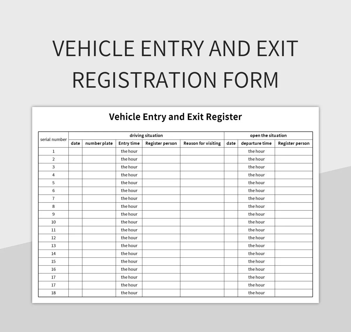 Vehicle Entry And Exit Registration Form Excel Template And Google