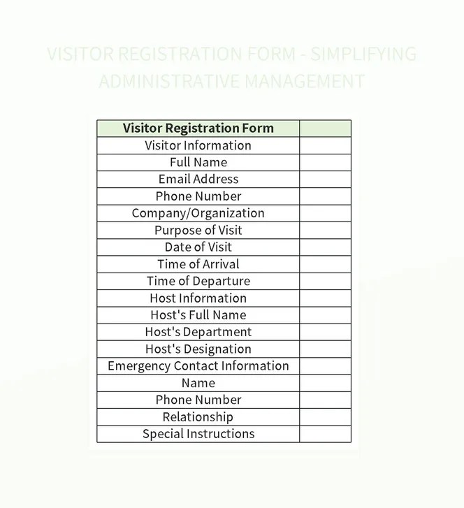 Visitor Registration Form Simplifying Administrative Management Excel