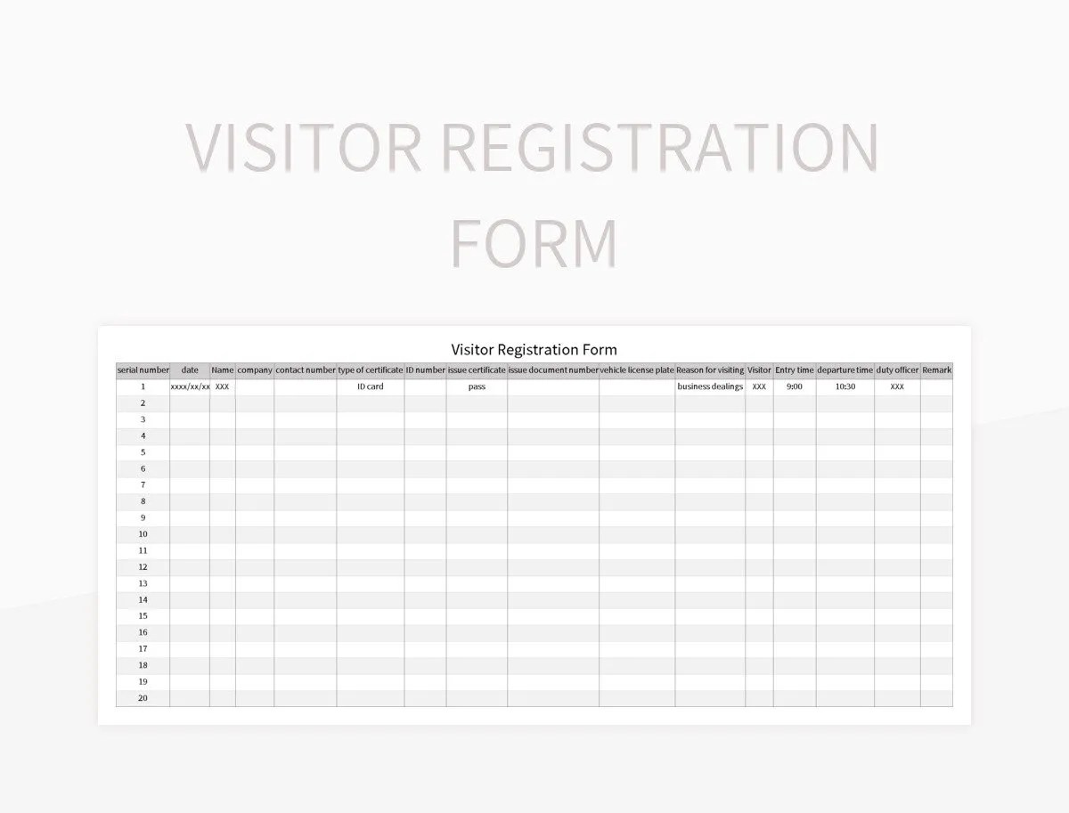 Visitor Registration Form Excel Template And Google Sheets File For
