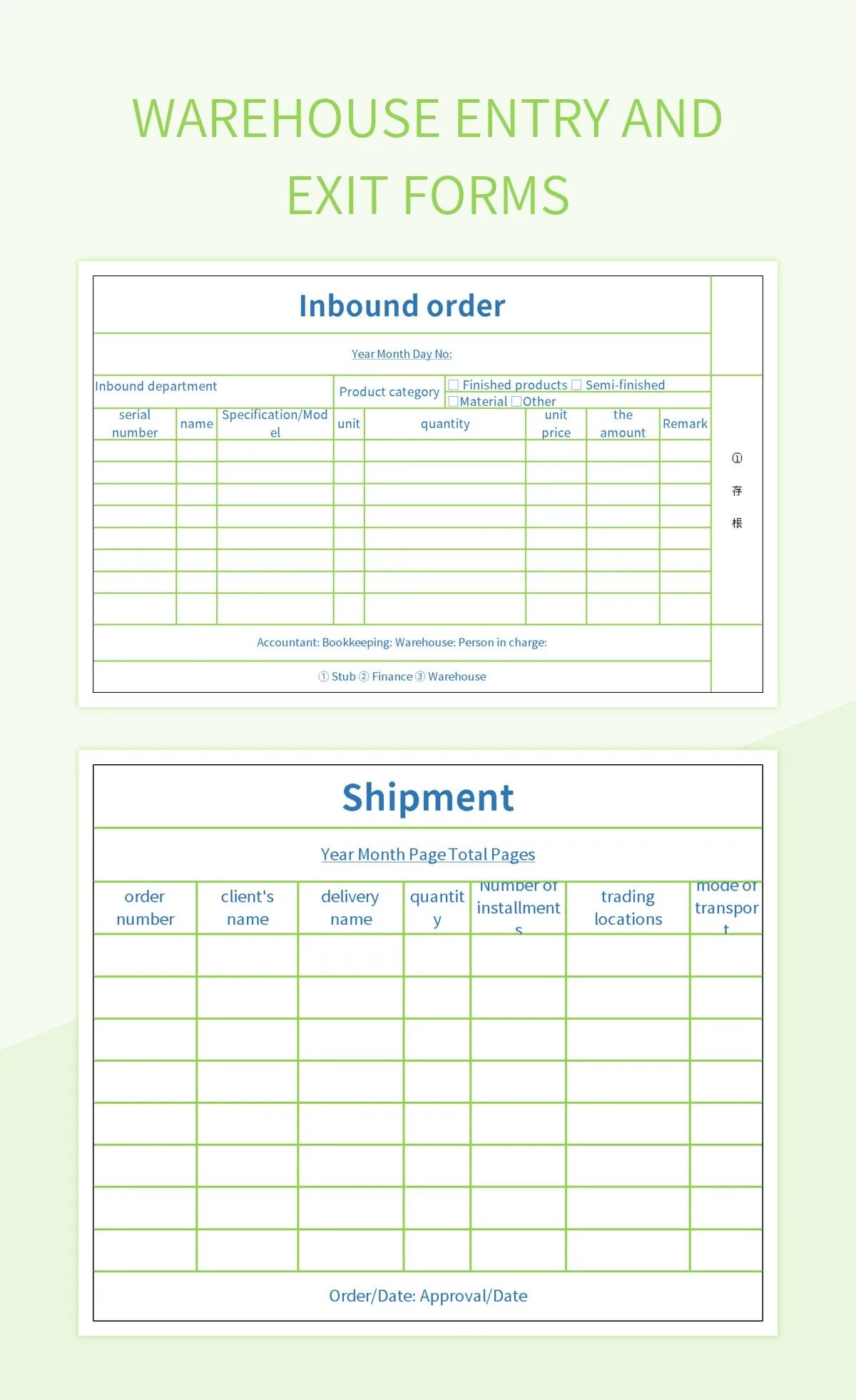 Warehouse Entry And Exit Forms Excel Template And Google Sheets File