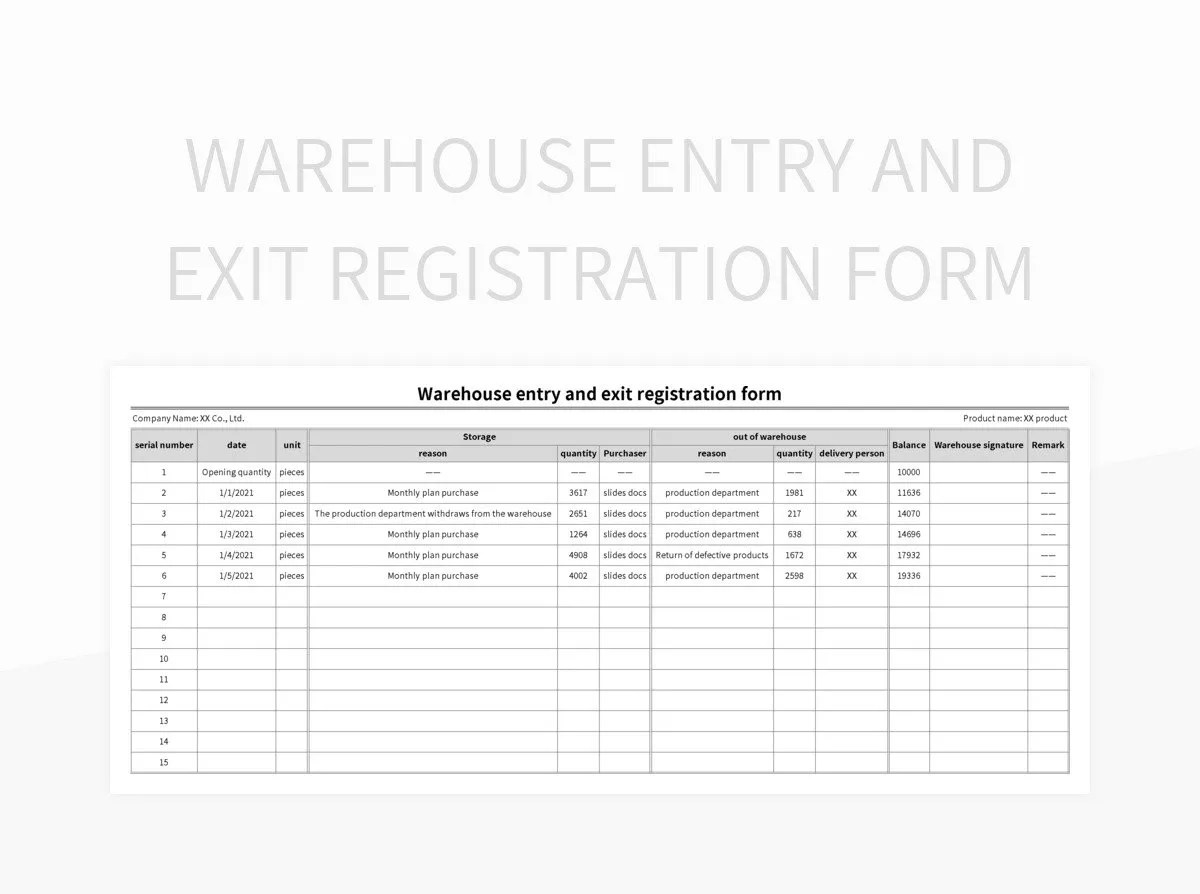 Warehouse Entry And Exit Registration Form Excel Template And Google