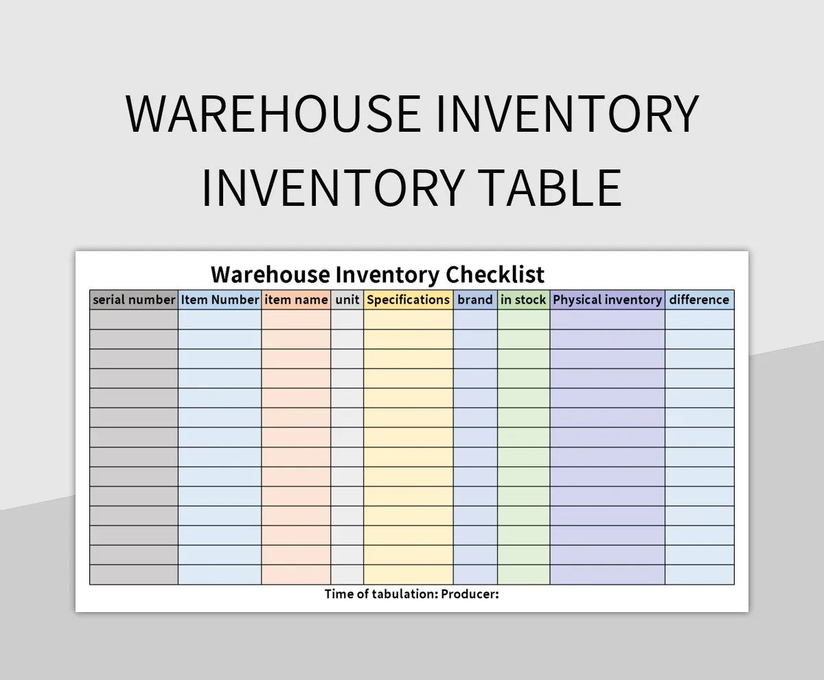 Warehouse Inventory Inventory Table Excel Template And Google Sheets