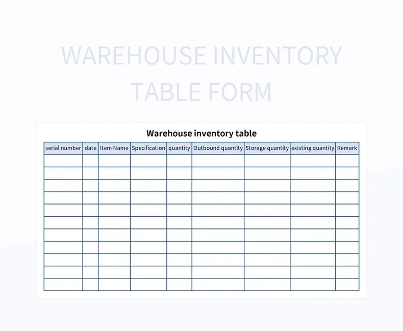 Warehouse Inventory Table Form Excel Template And Google Sheets File