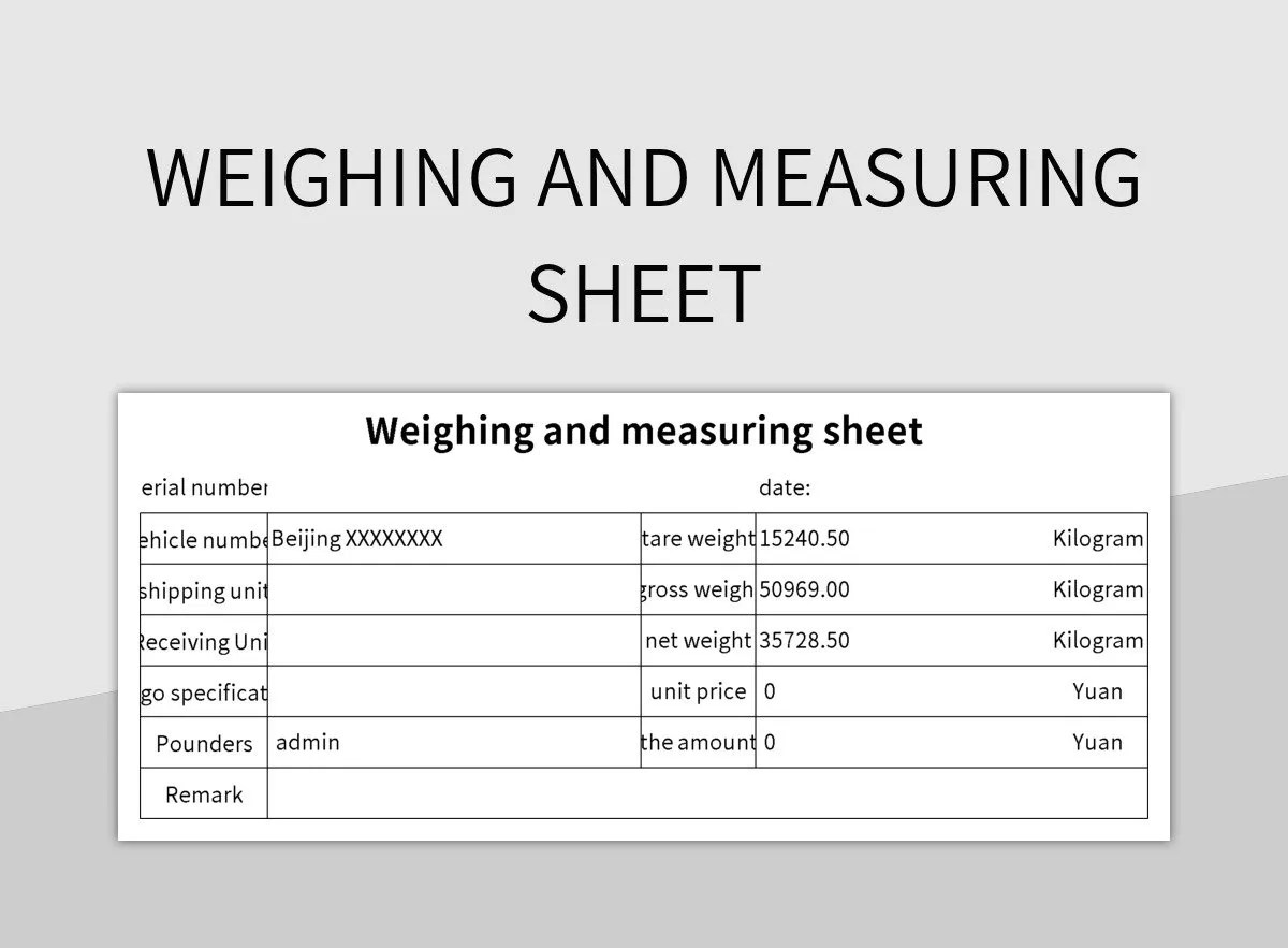 Weighing And Measuring Sheet Excel Template And Google Sheets File For