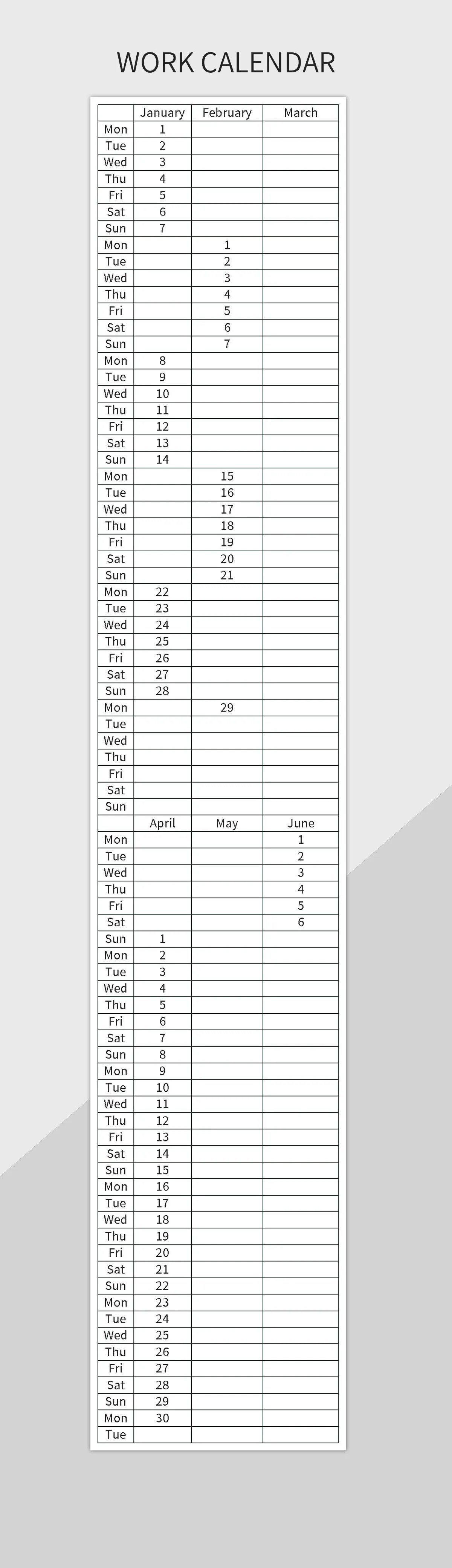Work Calendar Excel Template And Google Sheets File For Free Download Slidesdocs Work Calendar Excel Template And Google Sheets File For Free Download Slidesdocs