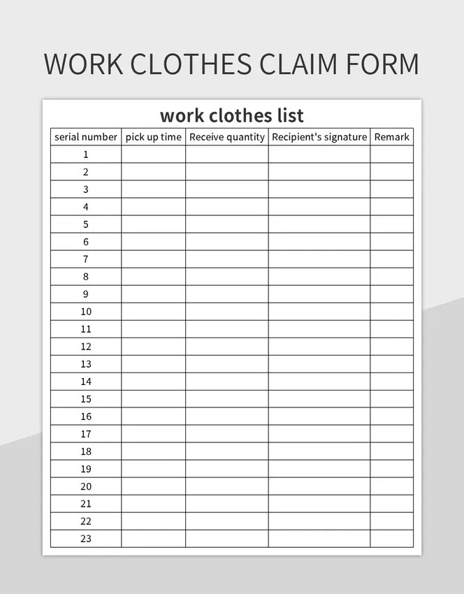 Work Clothes Claim Form Excel Template And Google Sheets File For Free