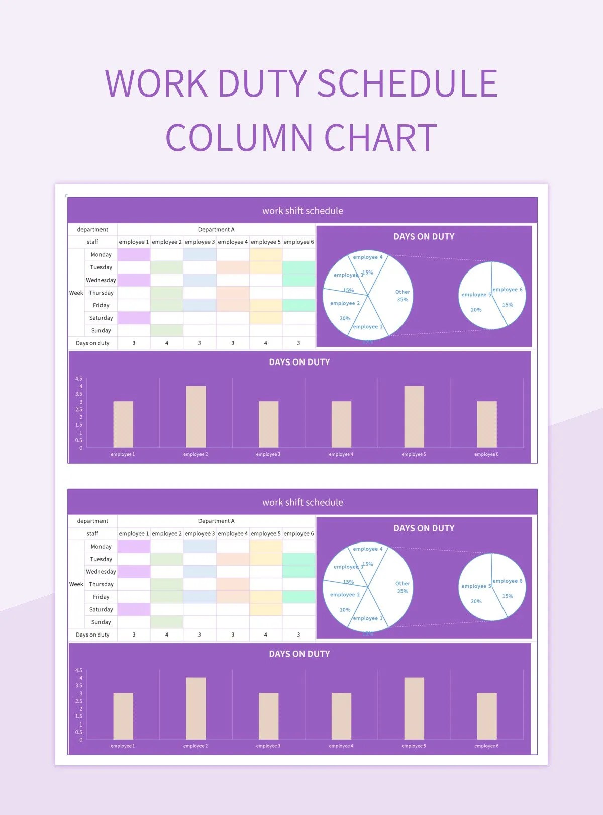 Work Duty Schedule Column Chart Excel Template And Google Sheets File