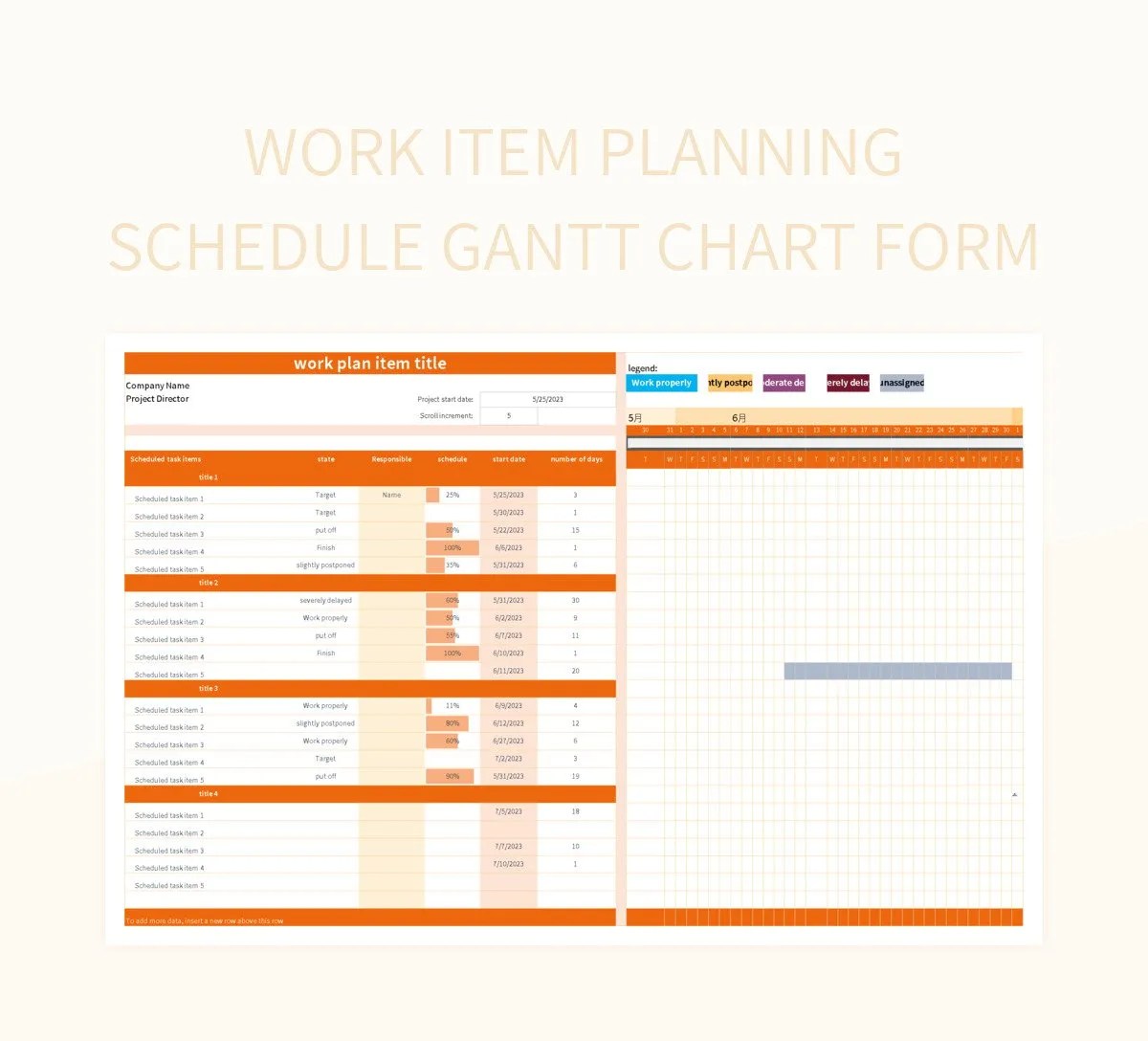 Work Item Planning Schedule Gantt Chart Form Excel Template And Google Sheets File For Free