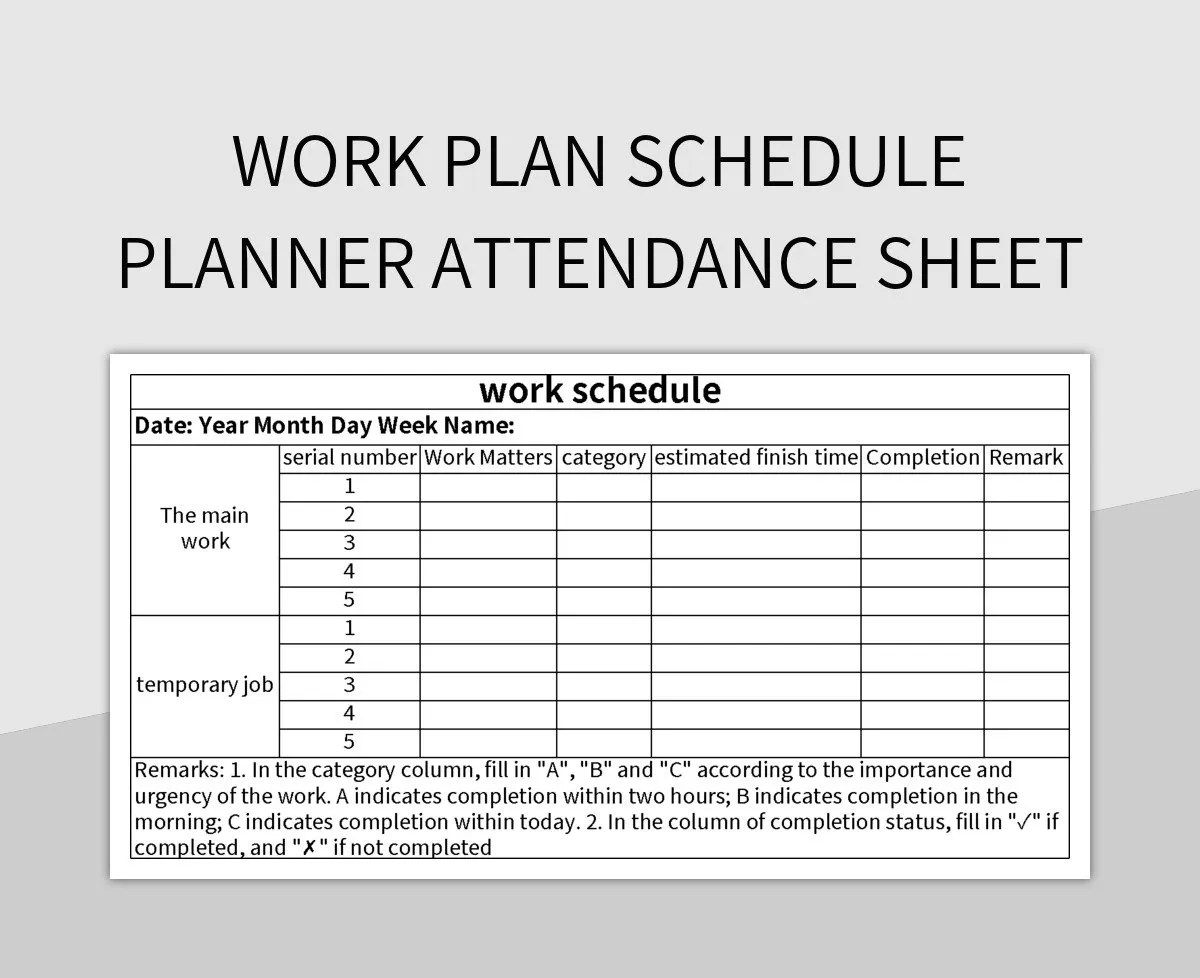 Work Plan Schedule Planner Attendance Sheet Excel Template And Google