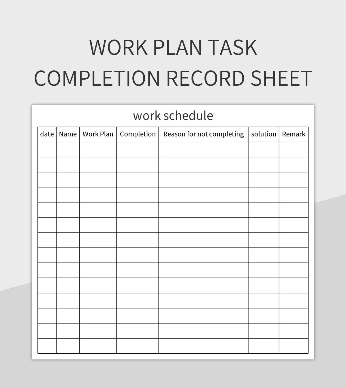 Work Plan Task Completion Record Sheet Excel Template And Google Sheets File For Free Download