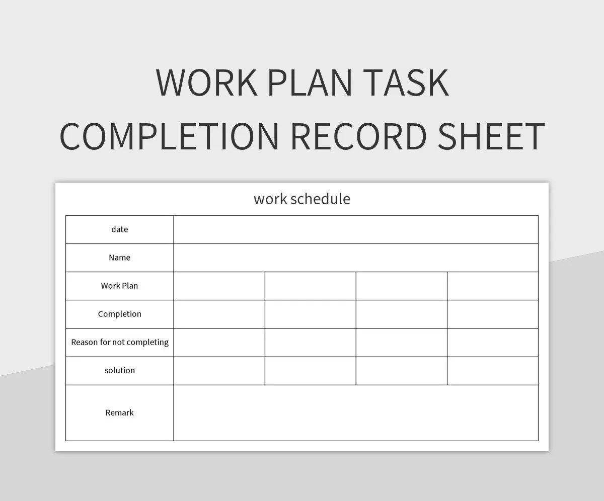 Work Plan Task Completion Record Sheet Excel Template And Google Sheets File For Free Download