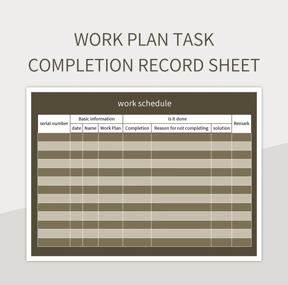 Work Plan Task Completion Record Sheet Excel Template And Google Sheets File For Free Download