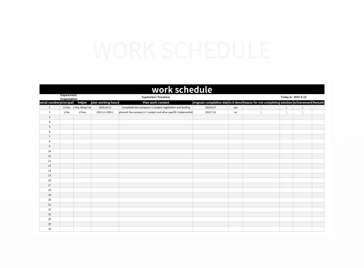 Work Schedule Excel Template And Google Sheets File For Free Download