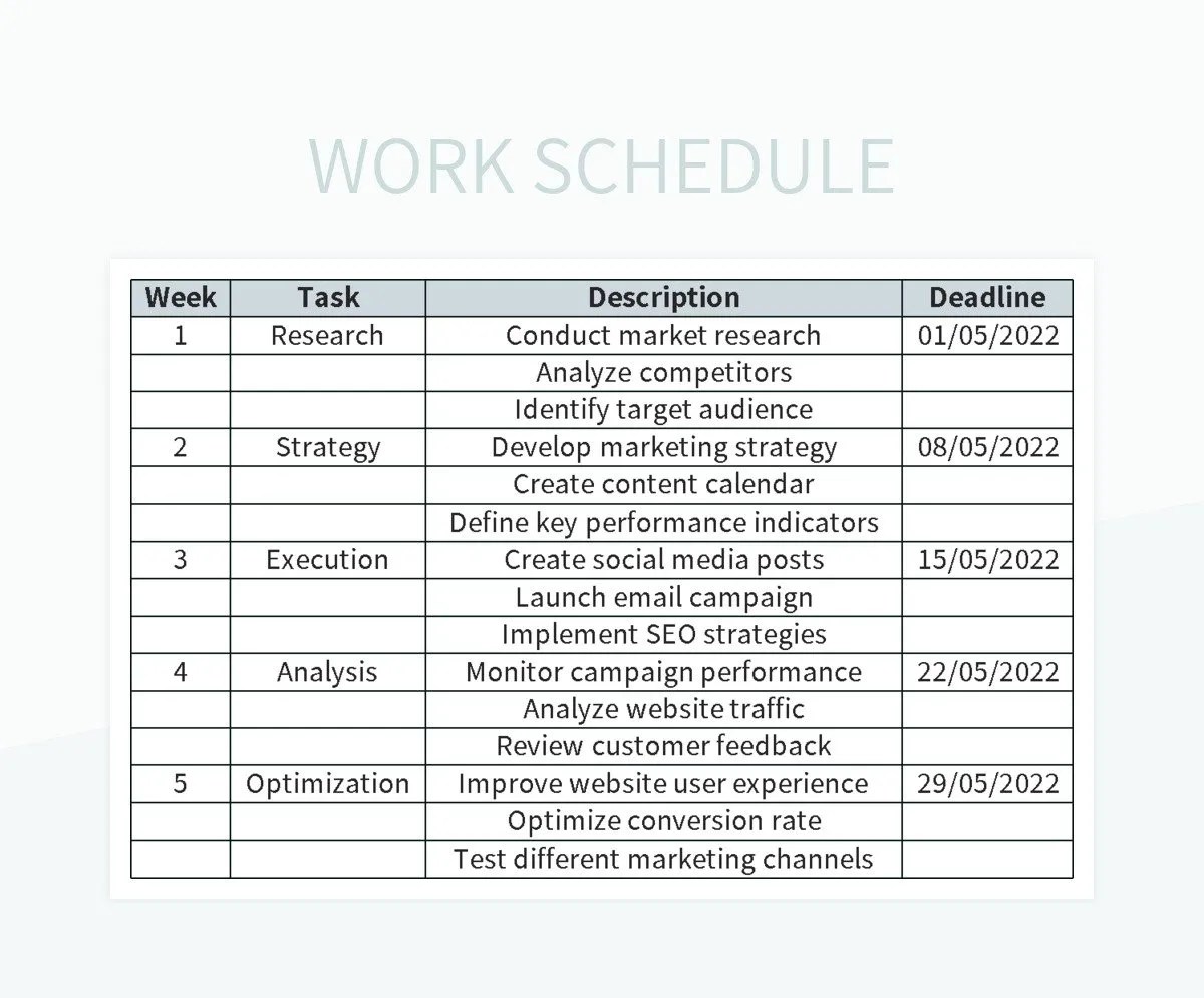 Work Schedule Excel Template And Google Sheets File For Free Download